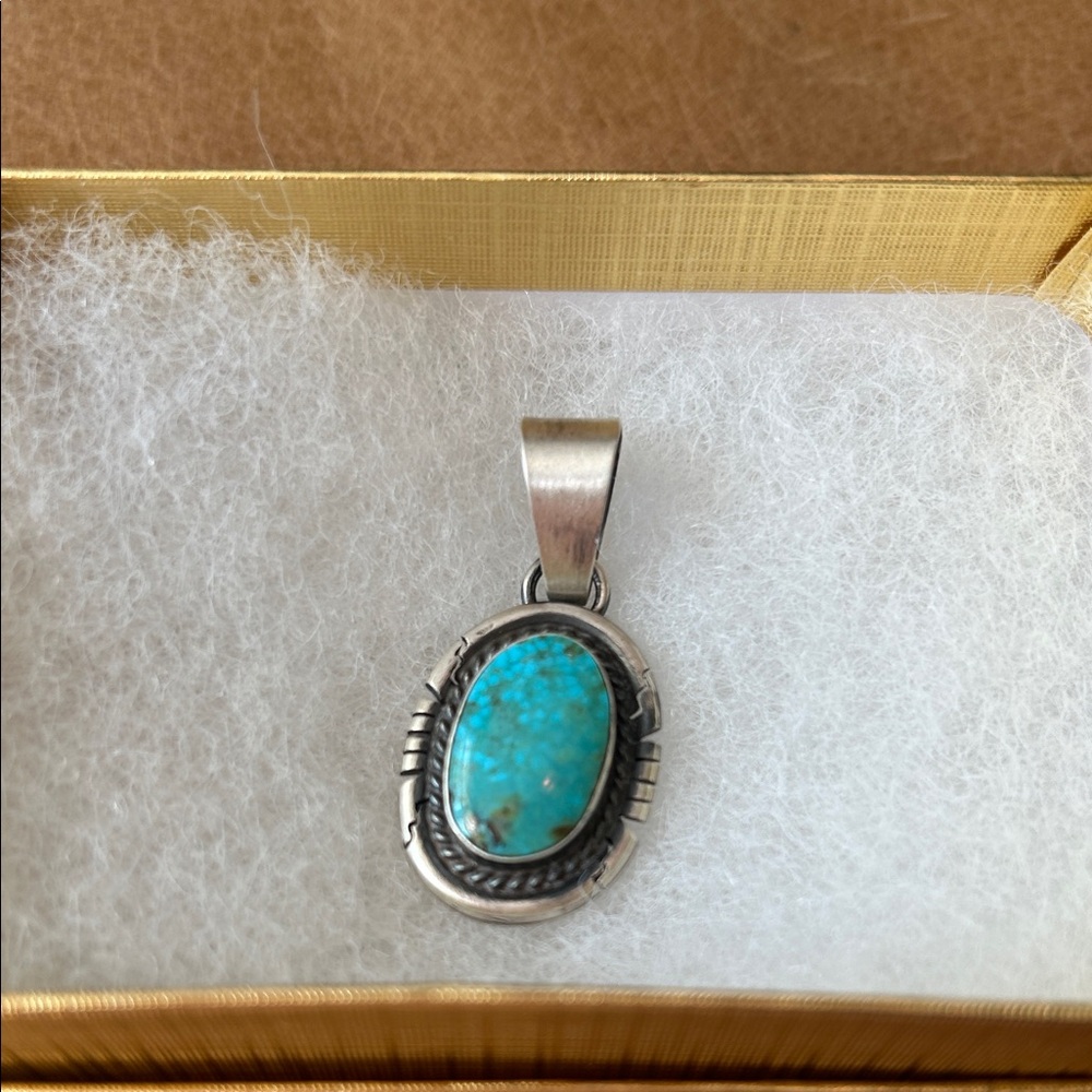 Sterling Silver Turquoise Oval Pendant - Blue Turquoise Necklace Charm